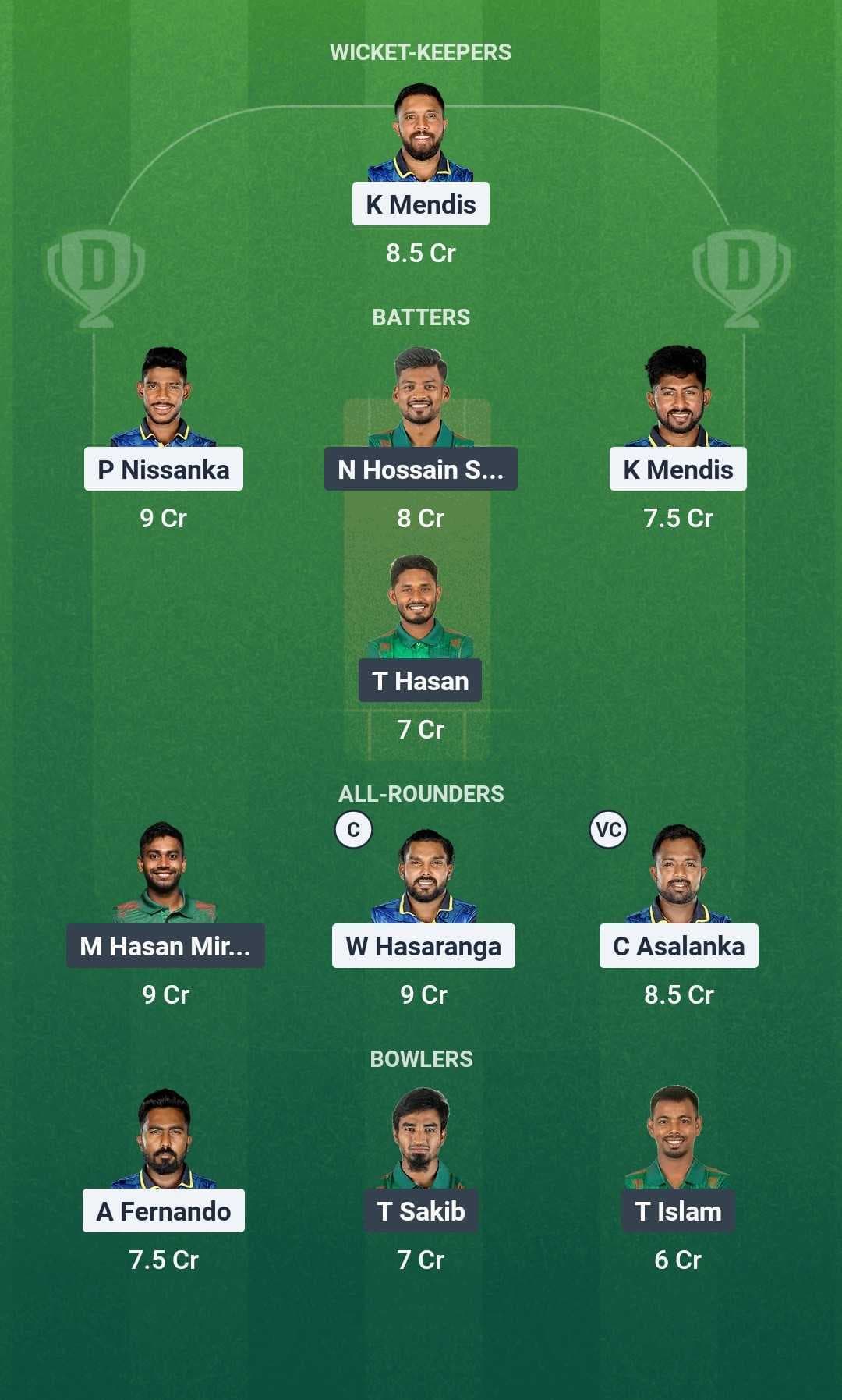 SL vs BAN Dream11